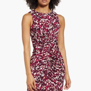 Vince Camuto Floral Print Ruched Body-Con Dress